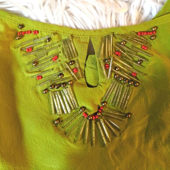 3 for $20!  Bar III 100% Silk Beaded Crop Tank Tie Back - Picture 2 of 6